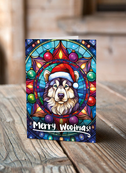 Alaskan Malamute in a Santa Hat Christmas Card
